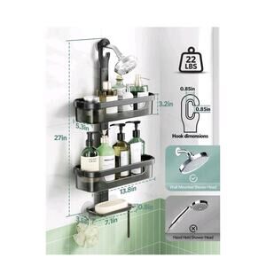 LAMU Adjustable Shower Caddy Hanging, Rust-Proof Hanging Organizer 3-Tier Silver